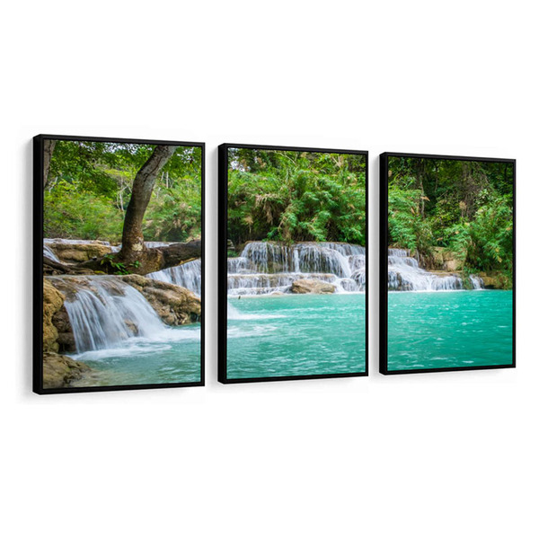 Conjunto 3 Quadros Decorativos Natureza Cachoeira