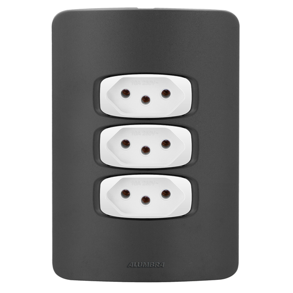 Conjunto 3 Tomadas 10a - Gracia Black Maxx / Branco - Gmpb008