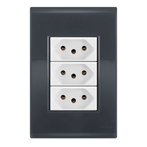 Conjunto 3 Tomadas 10a - Tramontina Liz Grafite / Branco - Tl