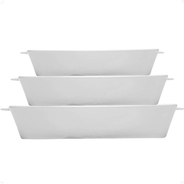 Conjunto 3 Travessas De Porcelana Branca Com Alça Refratários