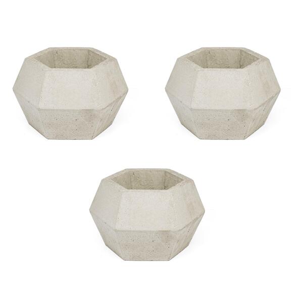 Conjunto 3 Vasos De Concreto Artesanal Diamante 9,5cm Cinza