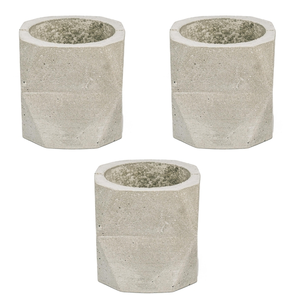 Conjunto 3 Vasos De Concreto Artesanal Geometric 9,7cm Cinza