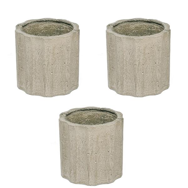 Conjunto 3 Vasos De Concreto Artesanal Listras 9,8cm P Cinza