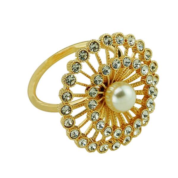 Conjunto 4 Anéis Porta Guardanapos Zinco Botao Dourado Rojemac