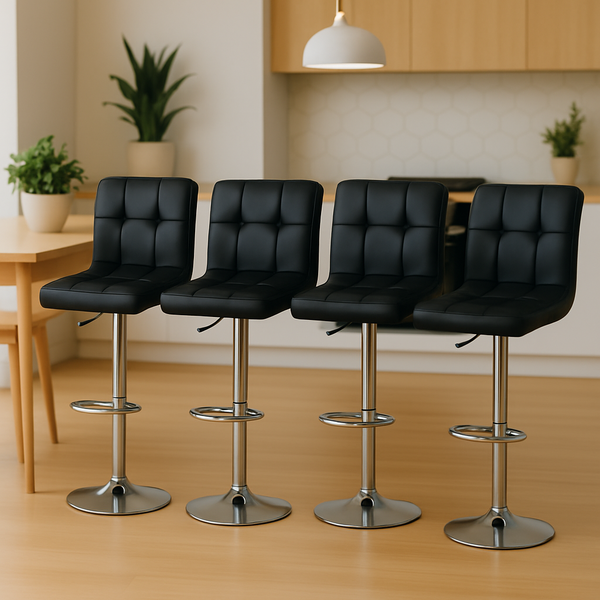 Conjunto 4 Banqueta Altas Encosto Estofado Para Cozinha Balcã