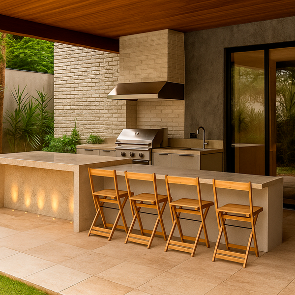 Conjunto 4 Banquetas Alta Dobráveis Bar Balcão Em Madeira  Mel