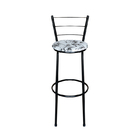 Conjunto 4 Banquetas Alta Preta Para Cozinha Floral Branco