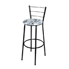 Conjunto 4 Banquetas Alta Preta Para Cozinha Floral Branco