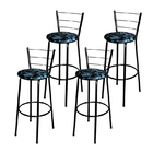 Conjunto 4 Banquetas Alta Preta Para Cozinha Floral Preto