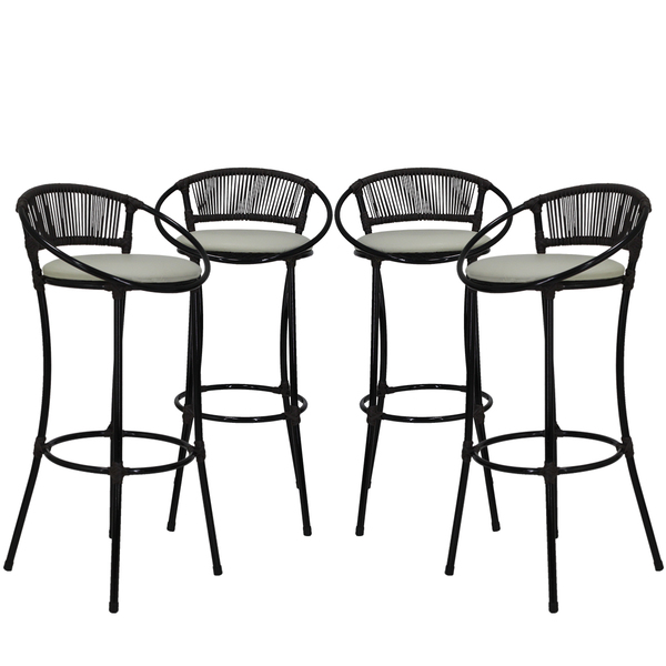 Conjunto 4 Banquetas Em Fio De Fibra Artesanal Para Bancada,