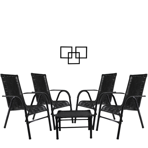 Conjunto 4 Cadeiras 1 Mesa Bela + Quadro Decorativo Artesanal