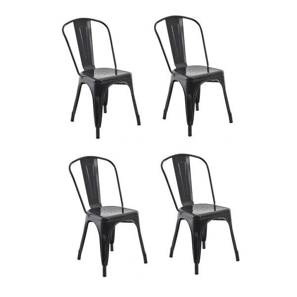 Conjunto 4 Cadeiras Aço Iron Industrial   Preto