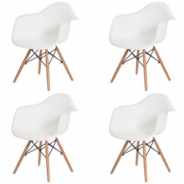 Conjunto 4 Cadeiras Charles Eames Eiffel Com Braço Branca Bas