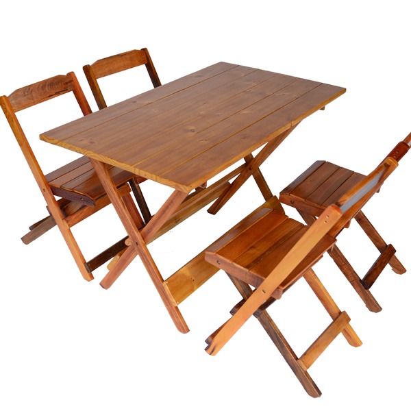 Conjunto 4 Cadeiras E 1 Mesa Dobrável De Madeira  120 X 70 -