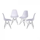Conjunto 4 Cadeiras Eames Dkr Base Cromada  Branco