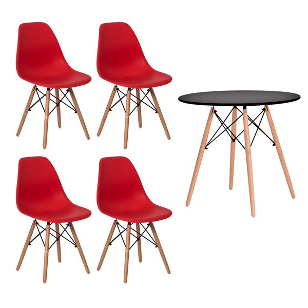 Conjunto 4 Cadeiras Eiffel Eames Vermelha + 1 Mesa Eames 80cm