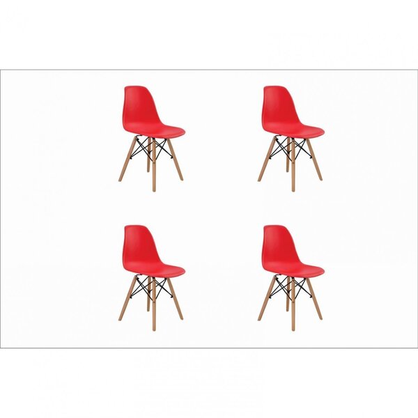 Conjunto 4 Cadeiras Eiffel Pp Base Madeira Desmontada  Vermel