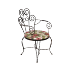 Conjunto 4 Cadeiras Estofada Floridas E Mesa De Centro Em Aço