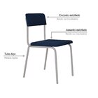 Conjunto 4 Cadeiras Estofadas Fixa Empilhável Fit Azul / Bran