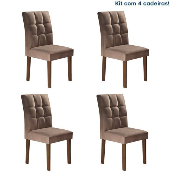 Conjunto 4 Cadeiras Estofadas Hobby Chocolate/ Animale Marrom