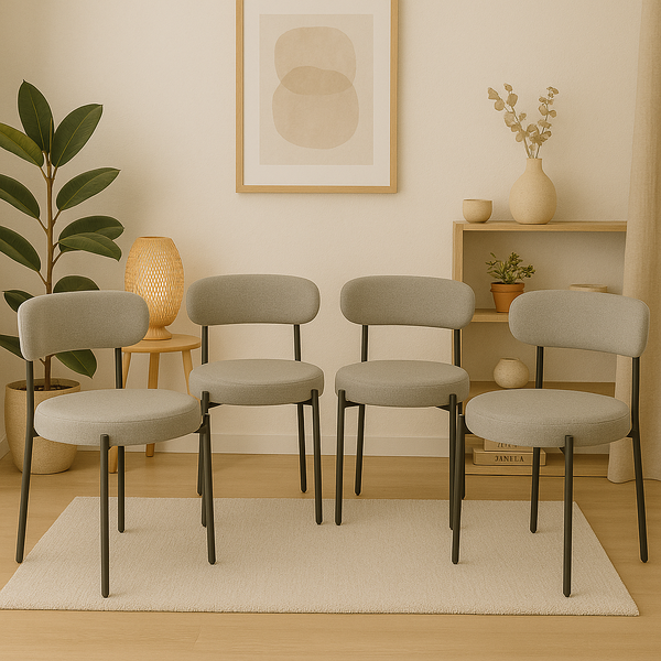 Conjunto 4 Cadeiras Jantar Linho Cinza Camelia Com Encosto Cu