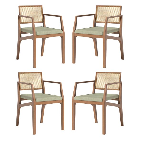 Conjunto 4 Cadeiras King Com Braço Em Madeira Maciça Com Tela