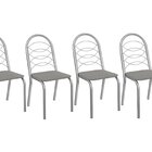 Conjunto 4 Cadeiras Para Sala De Jantar Holanda Metal Cromado