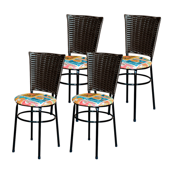 Conjunto 4 Cadeiras Preta Para Cozinha Hawai Café Com Assento