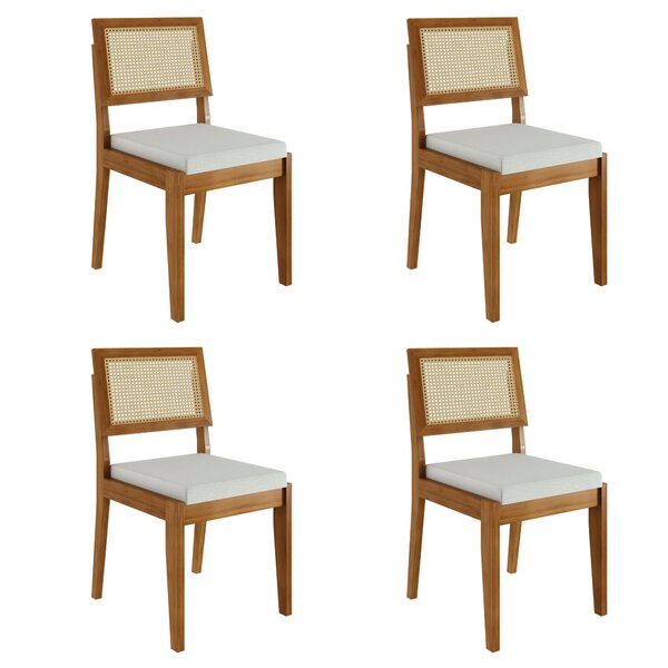 Conjunto 4 Cadeiras Rainha Em Madeira Maciça Mel Natural/linh