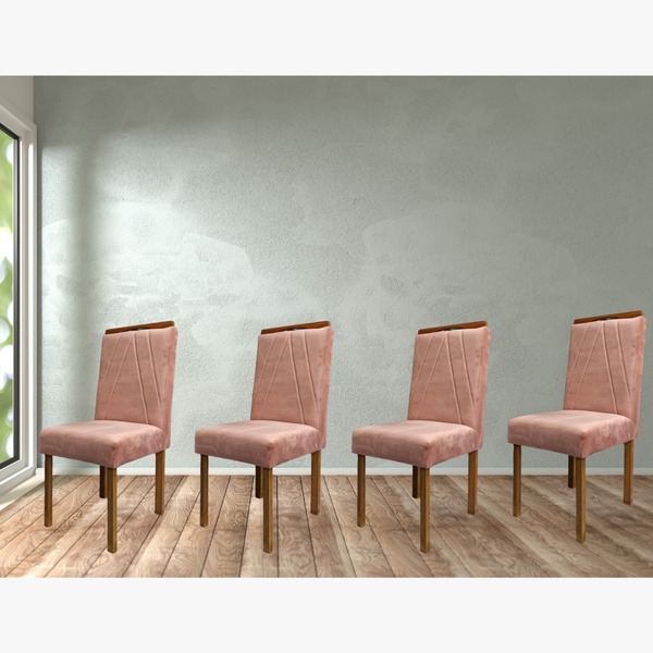Conjunto 4 Cadeiras Safira Veludo Rose Com Costura