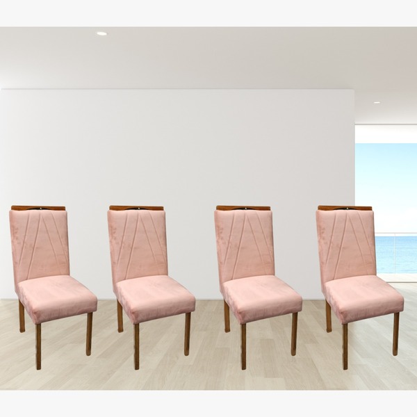 Conjunto 4 Cadeiras Veludo Rose Com Costura Safira