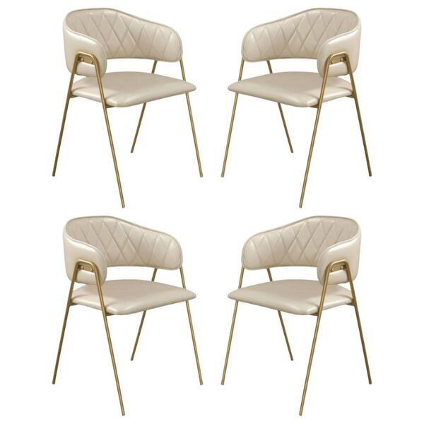 Conjunto 4 Cadeiras Veneza Couro Pérola Metal Dourado