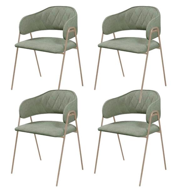 Conjunto 4 Cadeiras Veneza No Boucle Verde E Metal Champanhe