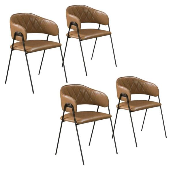 Conjunto 4 Cadeiras Veneza No Couro Caramelo E Metal Preto