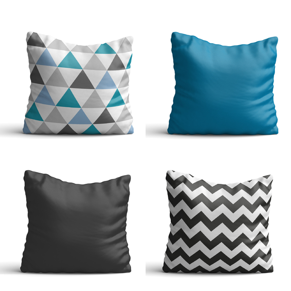 Conjunto 4 Capas De Almofada  Triangulos Azuis Chevron