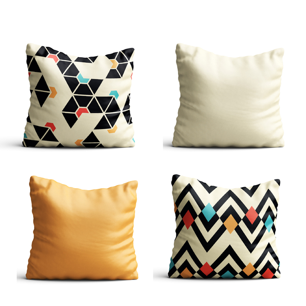 Conjunto 4 Capas De Almofada Geometrico E Chevron Colorido