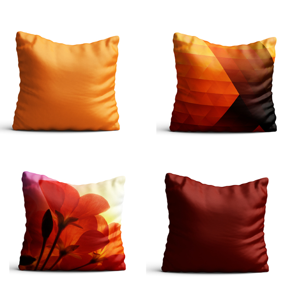 Conjunto 4 Capas De Almofada Geometrico E Floral Laranja