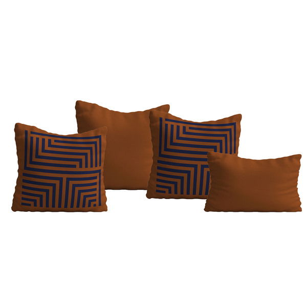 Conjunto 4 Capas De Almofada Geometrico Marinho E Terra
