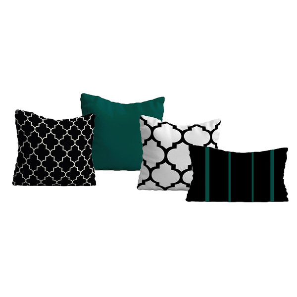 Conjunto 4 Capas De Almofada Geometrico Preto Branco Verde Pe