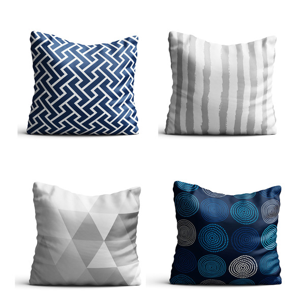 Conjunto 4 Capas De Almofada Geometricos Azuis E Listras