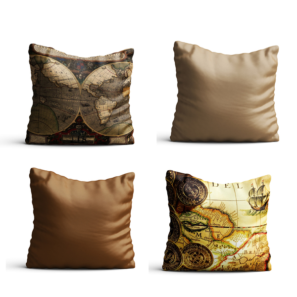 Conjunto 4 Capas De Almofada Mapa Mundi Antigo