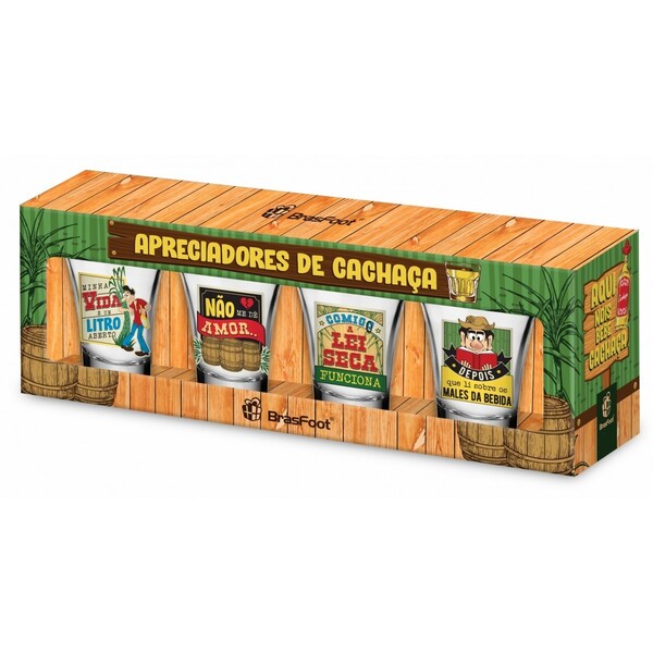 Conjunto 4 Copos De Dose Shot Cachaça Caipira 60ml Brasfoot