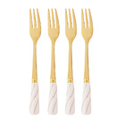 Conjunto 4 Garfos Para Aperitivo De Aço Inox Dourado Com Cabo