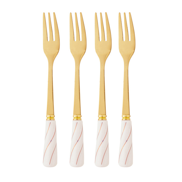 Conjunto 4 Garfos Para Aperitivo De Aço Inox Dourado Com Cabo