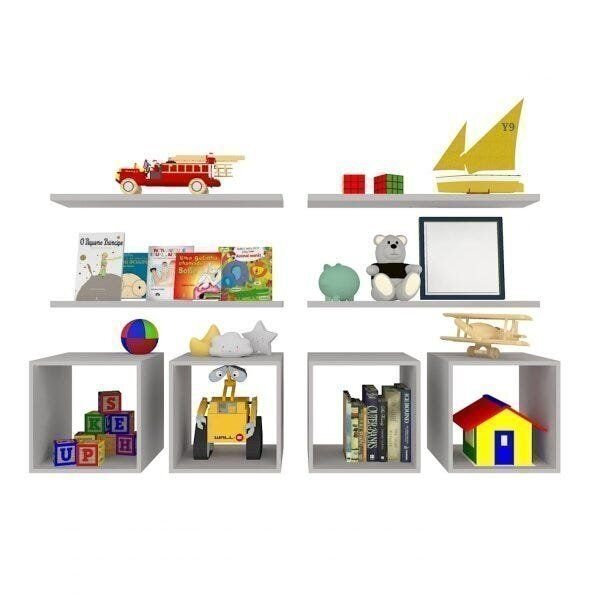 Conjunto 4 Nichos E 4 Prateleiras Kit Cubos Cinza Cristal