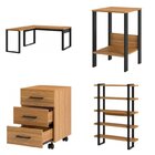 Conjunto 4 Peças Com 1 Escrivaninha Em L, 1 Mesa, 1 Gaveteiro