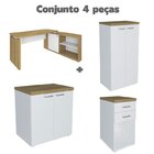 Conjunto 4 Peças Mesa Em L Armário Alto Baixo Gaveteiro Smart
