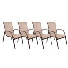 Conjunto 4 Poltronas Cannes Alumínio Café/bege Mesclado