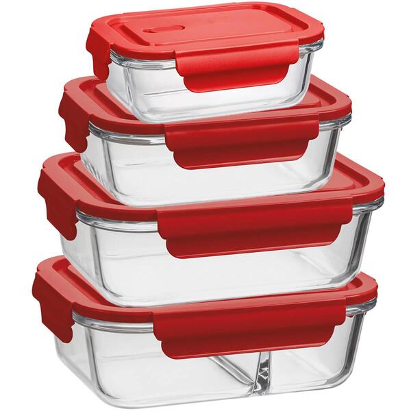 Conjunto 4 Potes Herméticos De Vidro Borossilicato Retangular