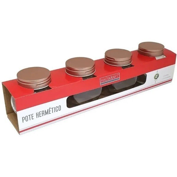 Conjunto 4 Potes Hermeticos Redondos Vidro 190ml Hauskraft Po